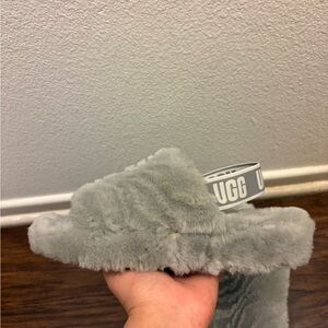 UGG Soft Gray Fluffy Slides